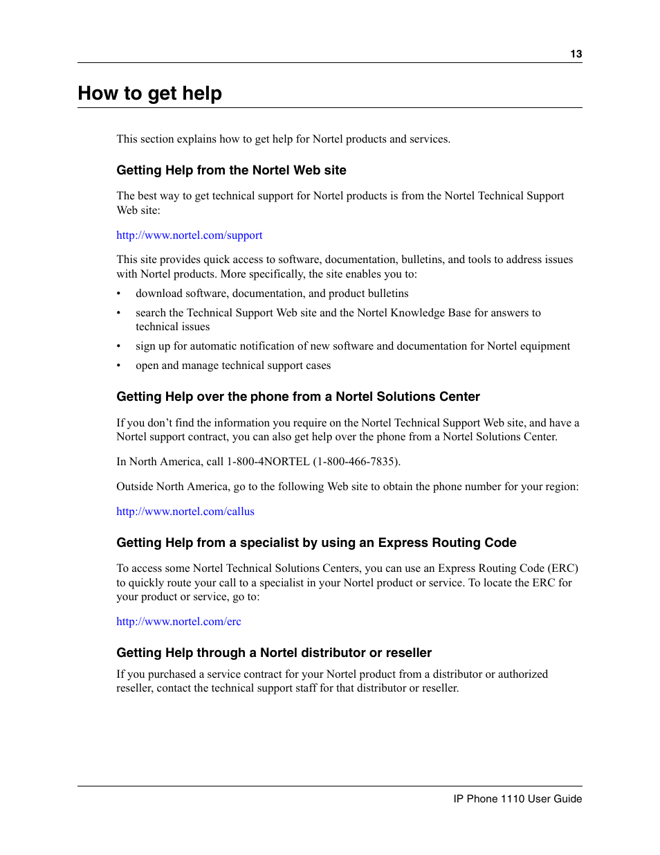 How to get help | Nortel Networks 1100 User Manual | Page 13 / 30