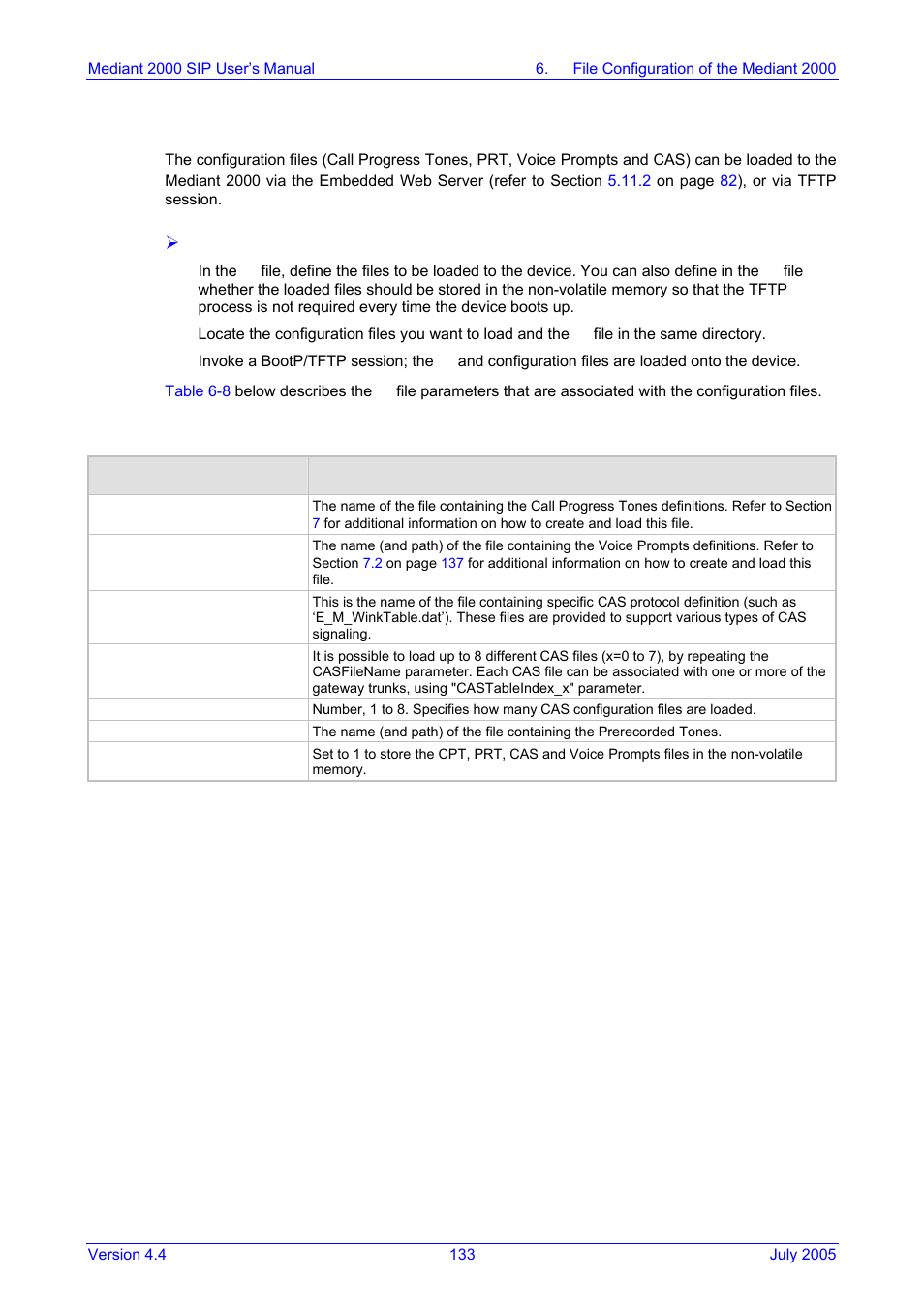 Configuration files parameters, Table 6-8: configuration file parameters, Error! reference source not found | 13 configuration files parameters | Nortel Networks Mediant TP-1610 SIP User Manual | Page 133 / 280