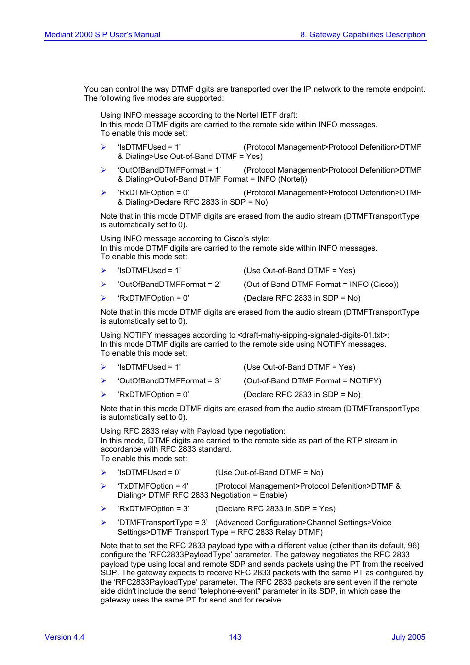 Configuring the dtmf transport types, To section, 5 configuring the dtmf transport types | Nortel Networks Mediant TP-1610 SIP User Manual | Page 143 / 280