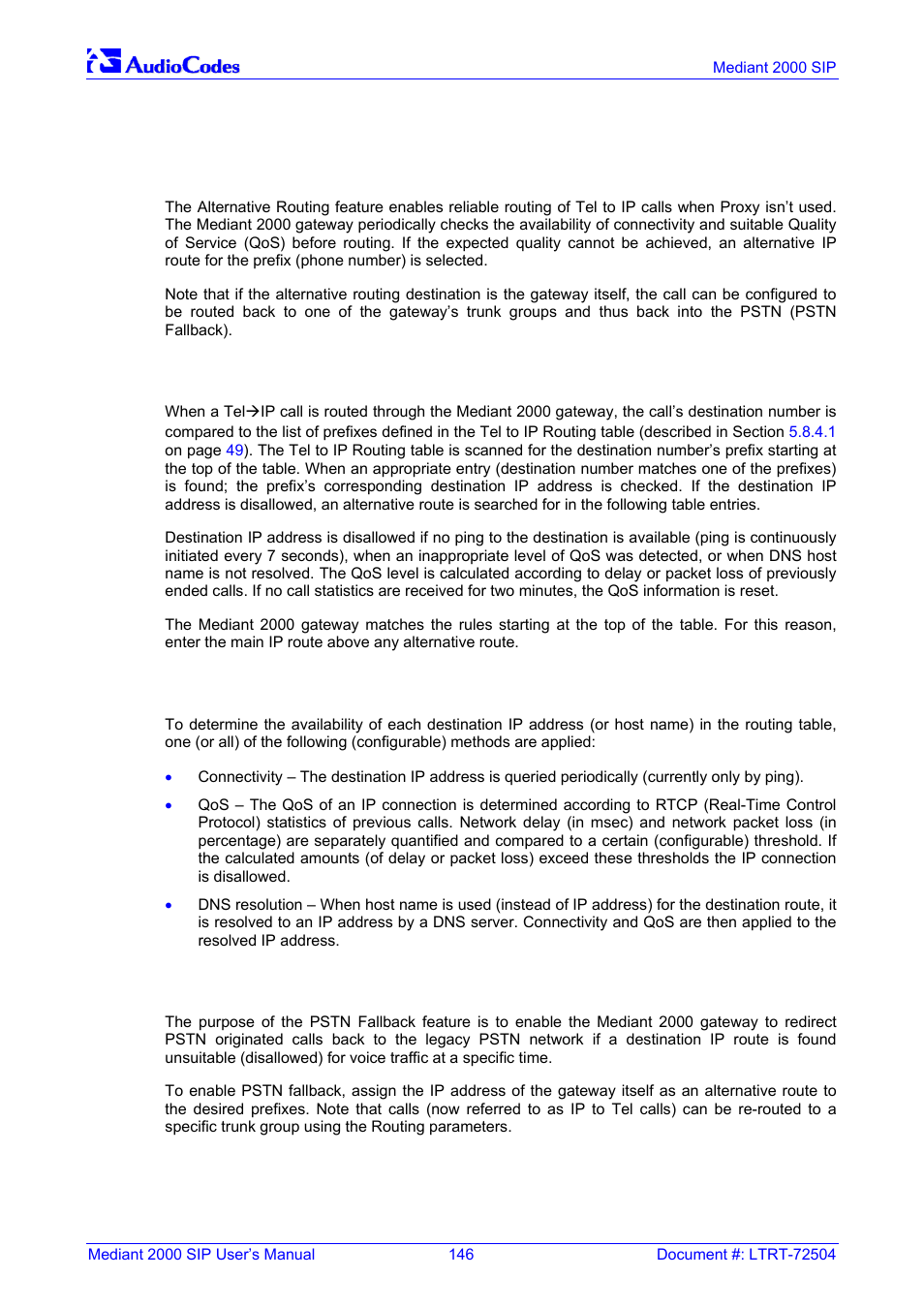 Alternative routing mechanism, On p, 1 alternative routing mechanism | Nortel Networks Mediant TP-1610 SIP User Manual | Page 146 / 280