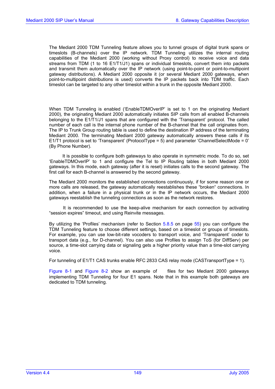 Tdm tunneling, Implementation, 8 tdm tunneling | 1 implementation | Nortel Networks Mediant TP-1610 SIP User Manual | Page 149 / 280