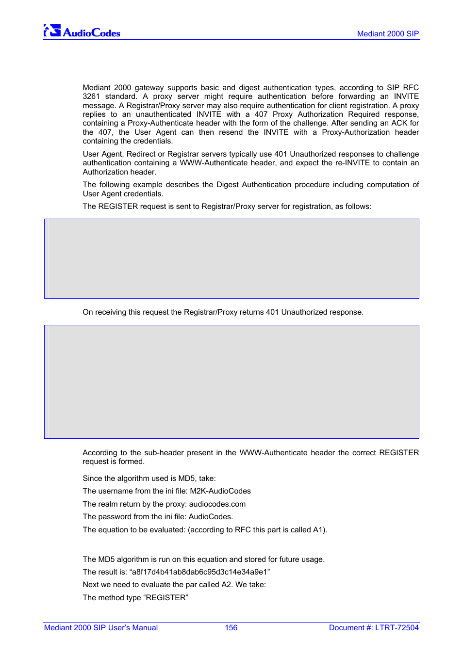 Sip authentication example, 12 sip authentication example | Nortel Networks Mediant TP-1610 SIP User Manual | Page 156 / 280