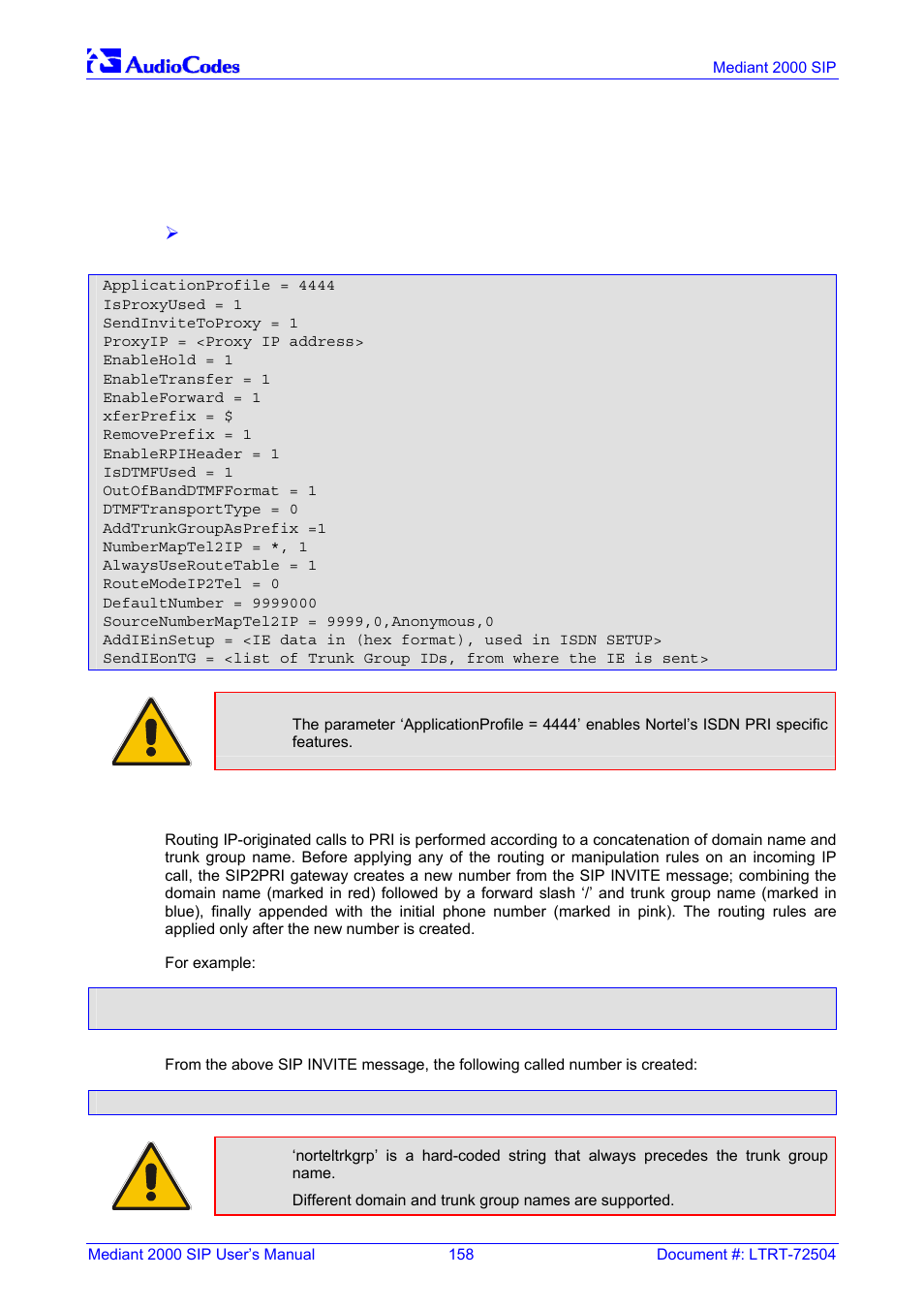 Nortel ims specific features and configuration, Sip2pri gateway, Sip to pri calls | 13 nortel ims specific features and configuration, 1 sip2pri gateway | Nortel Networks Mediant TP-1610 SIP User Manual | Page 158 / 280