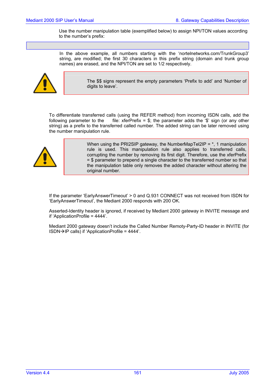 Transfer, Other nortel specific parameters | Nortel Networks Mediant TP-1610 SIP User Manual | Page 161 / 280