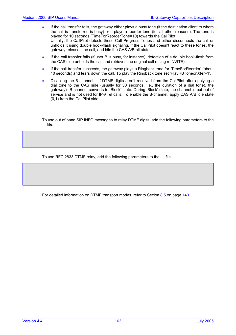 Dtmf configuration, Dtmf configuration for nortel gateways, 3 dtmf configuration | Nortel Networks Mediant TP-1610 SIP User Manual | Page 163 / 280