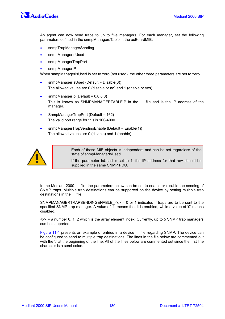 Multiple snmp trap destinations, Configuration via the ini file, 4 multiple snmp trap destinations | Nortel Networks Mediant TP-1610 SIP User Manual | Page 180 / 280