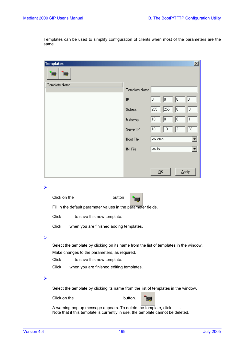Managing client templates, B.12, Figure b-5: templates screen | E provided in se, B.12 managing client templates | Nortel Networks Mediant TP-1610 SIP User Manual | Page 199 / 280
