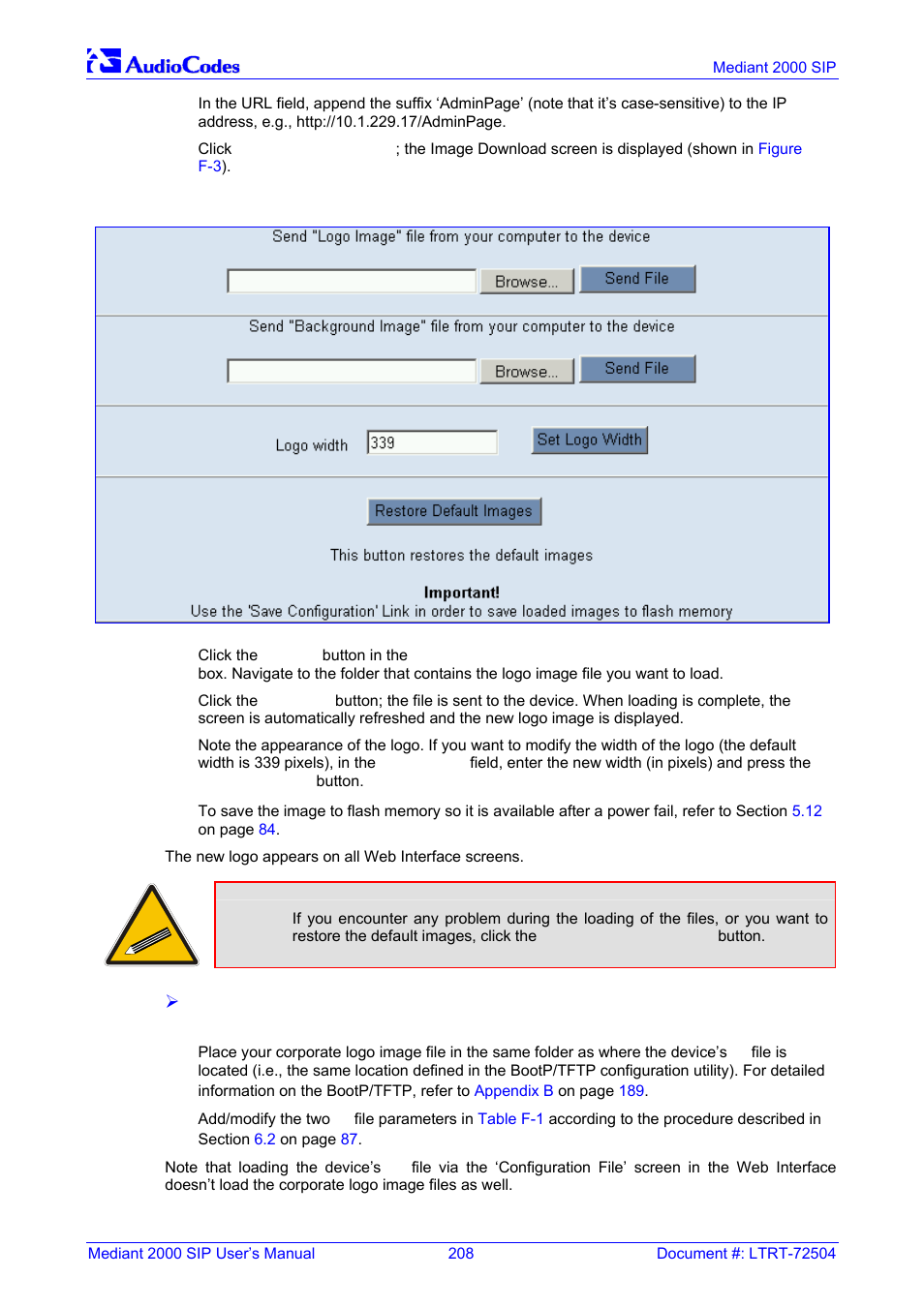 Figure f-3: image download screen, Own in, Figure f-3 | Nortel Networks Mediant TP-1610 SIP User Manual | Page 208 / 280