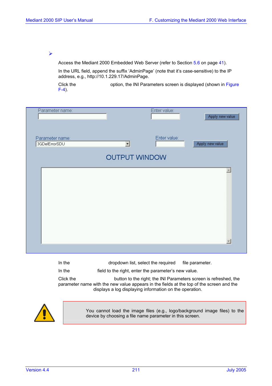 Figure f-4: ini parameters screen, On pag | Nortel Networks Mediant TP-1610 SIP User Manual | Page 211 / 280