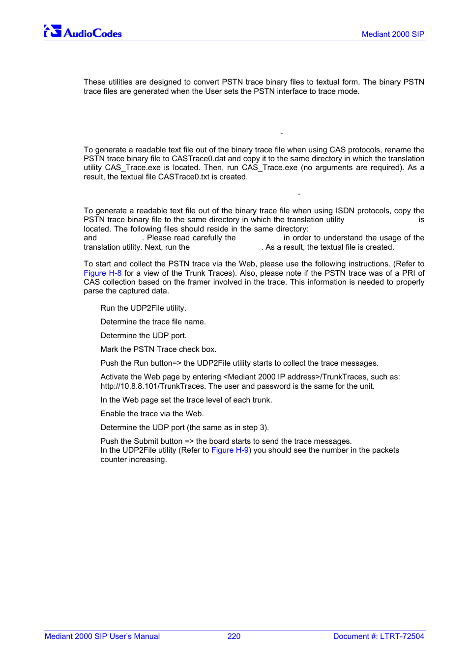 Pstn trace utility, Operation, G.2.1 | G.1.4, G.2 pstn trace utility, G.2.1 operation | Nortel Networks Mediant TP-1610 SIP User Manual | Page 220 / 280