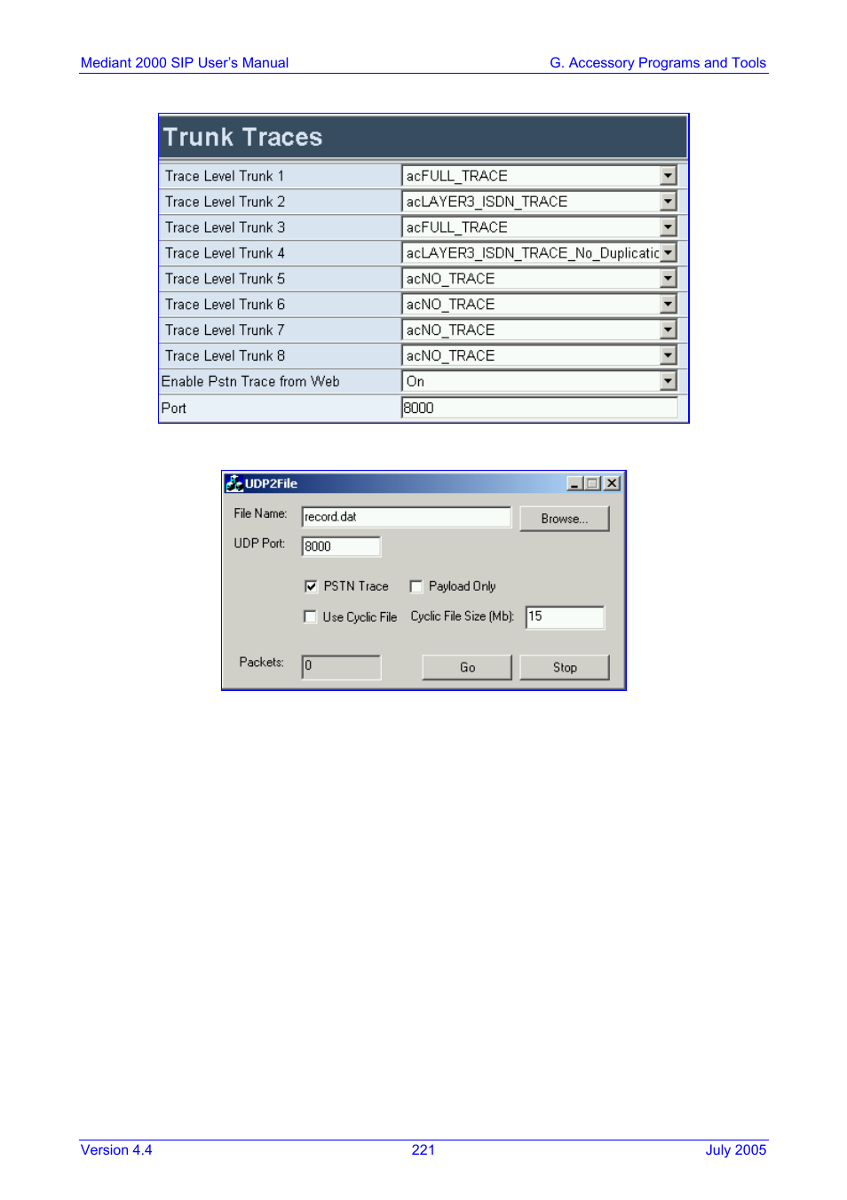 Figure h-8: trunk traces, Figure h-9: udp2file utility | Nortel Networks Mediant TP-1610 SIP User Manual | Page 221 / 280