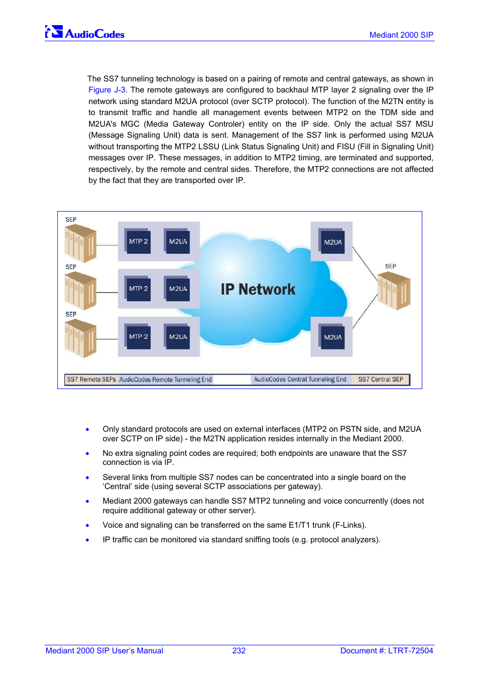 Mtp2 tunneling technology, Ss7 characteristics, J.1 mtp2 tunneling technology | J.2 ss7 characteristics | Nortel Networks Mediant TP-1610 SIP User Manual | Page 232 / 280