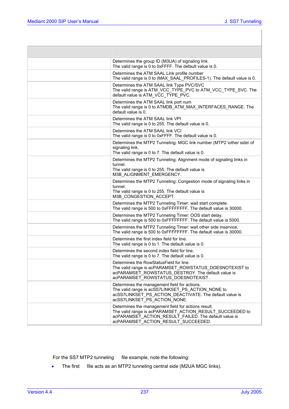 Ss7 mtp2 tunneling ini file example, J.5 ss7 mtp2 tunneling ini file example | Nortel Networks Mediant TP-1610 SIP User Manual | Page 237 / 280