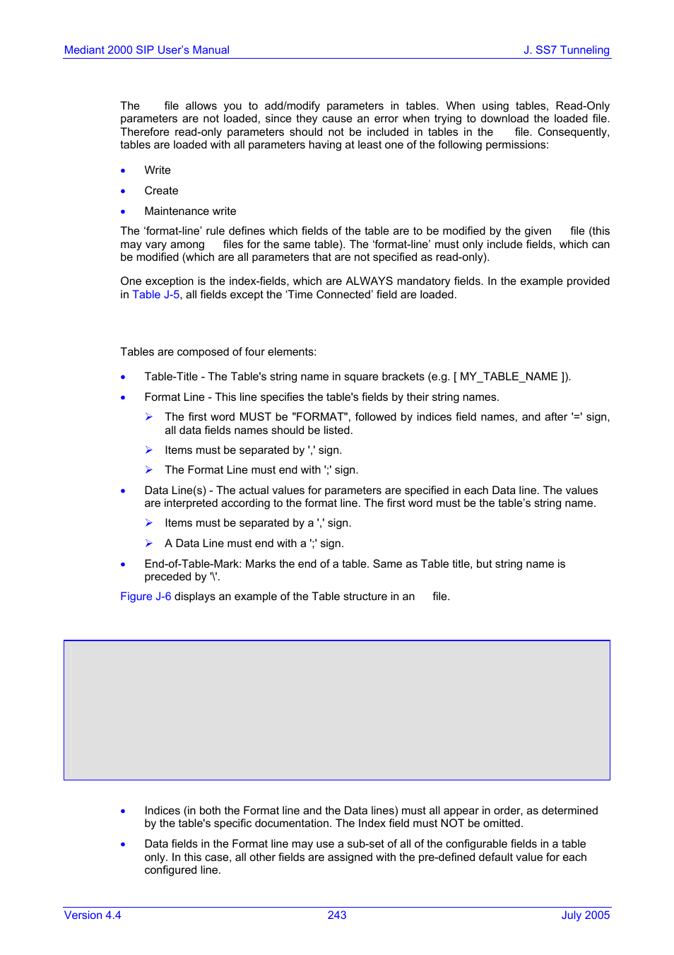 Tables structure rules, J.6.3, J.6.3.1 | Figure j-6: structure of a table in an ini file | Nortel Networks Mediant TP-1610 SIP User Manual | Page 243 / 280