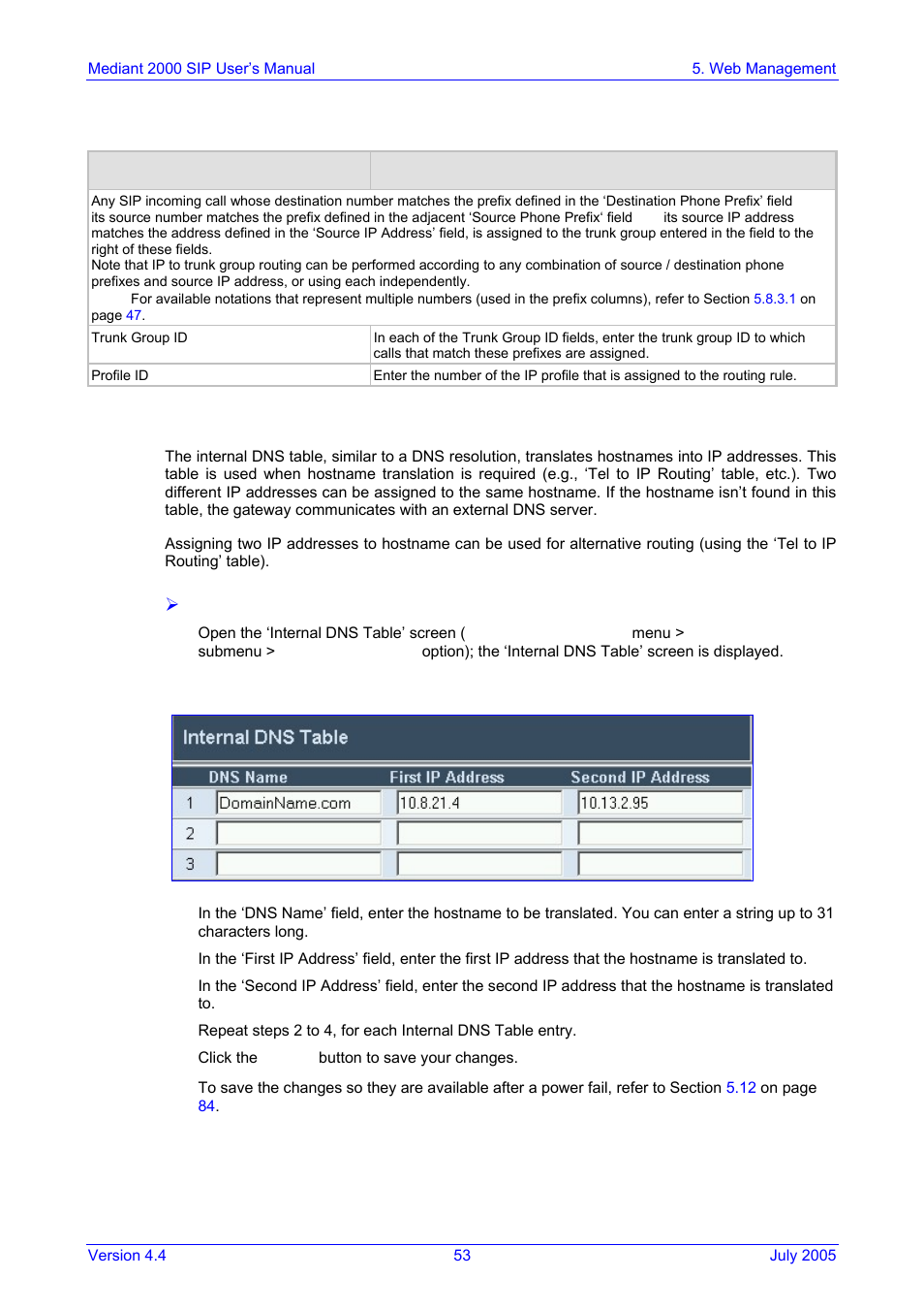 Internal dns table, Figure 5-7: internal dns table screen | Nortel Networks Mediant TP-1610 SIP User Manual | Page 53 / 280