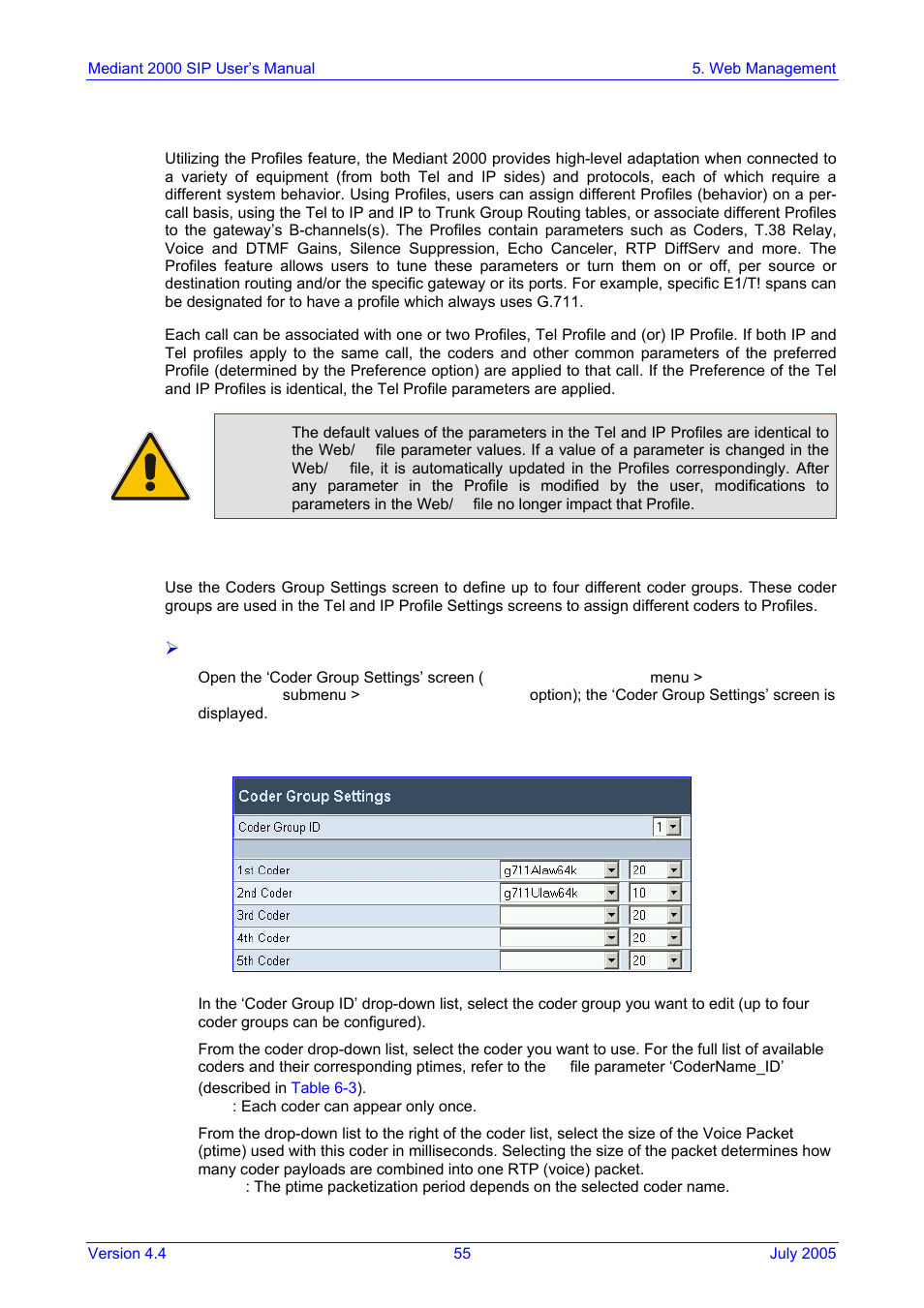 Configuring the profile definitions, Coder group settings, Figure 5-9: coder group settings screen | 5 configuring the profile definitions | Nortel Networks Mediant TP-1610 SIP User Manual | Page 55 / 280