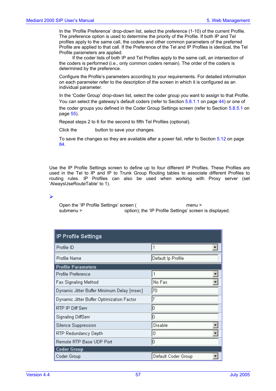 Ip profile settings, Figure 5-11: ip profile settings screen | Nortel Networks Mediant TP-1610 SIP User Manual | Page 57 / 280