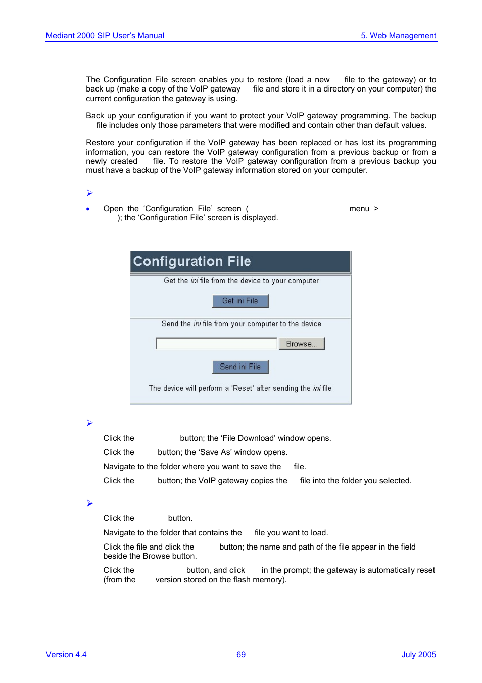 Restoring and backing up the gateway configuration, Figure 5-19: configuration file screen, On p | Nortel Networks Mediant TP-1610 SIP User Manual | Page 69 / 280