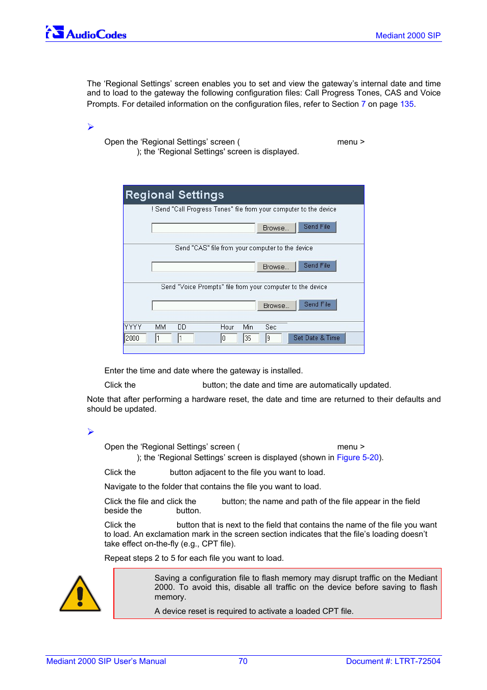 Regional settings, Figure 5-20: regional settings screen, 6 regional settings | Nortel Networks Mediant TP-1610 SIP User Manual | Page 70 / 280