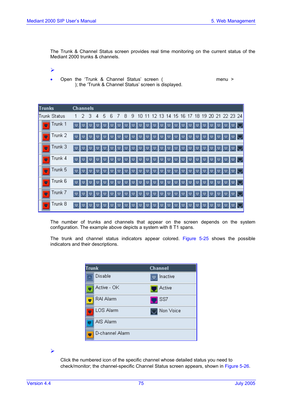 Monitoring the mediant 2000 trunks & channels | Nortel Networks Mediant TP-1610 SIP User Manual | Page 75 / 280