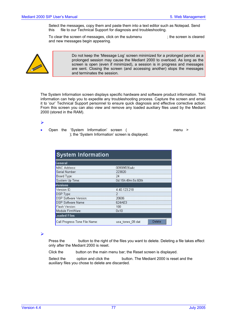 System information, Figure 5-28: system information screen, 4 system information | Nortel Networks Mediant TP-1610 SIP User Manual | Page 77 / 280