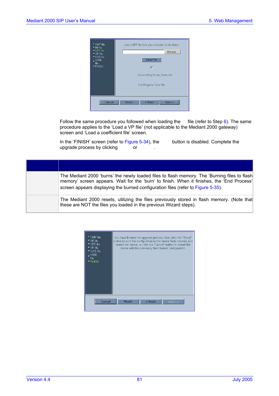Figure 5-33: load a cpt file screen, Figure 5-34: finish screen, Figure | Loadin | Nortel Networks Mediant TP-1610 SIP User Manual | Page 81 / 280
