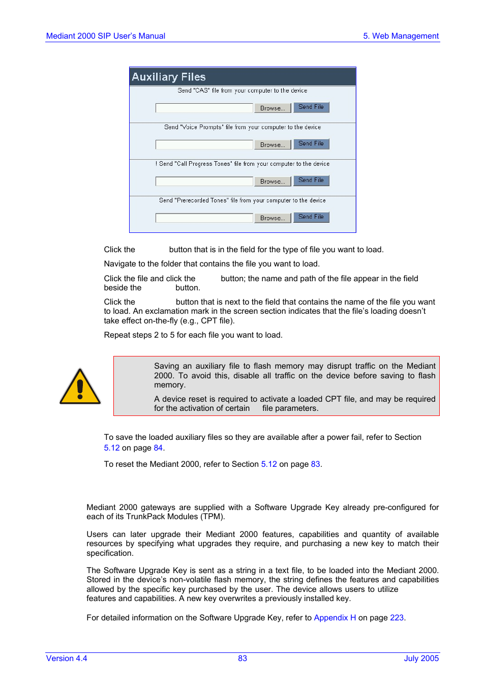 Updating the software upgrade key, Figure 5-36: auxiliary files screen, 3 updating the software upgrade key | Nortel Networks Mediant TP-1610 SIP User Manual | Page 83 / 280