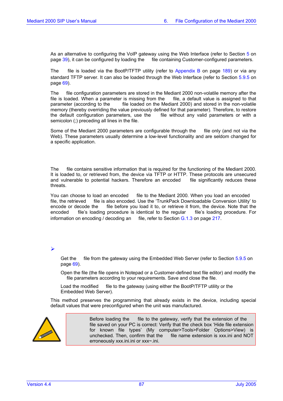 Ini file configuration of the mediant 2000, Secured ini file, Modifying an ini file | 1 secured ini file, 2 modifying an ini file | Nortel Networks Mediant TP-1610 SIP User Manual | Page 87 / 280
