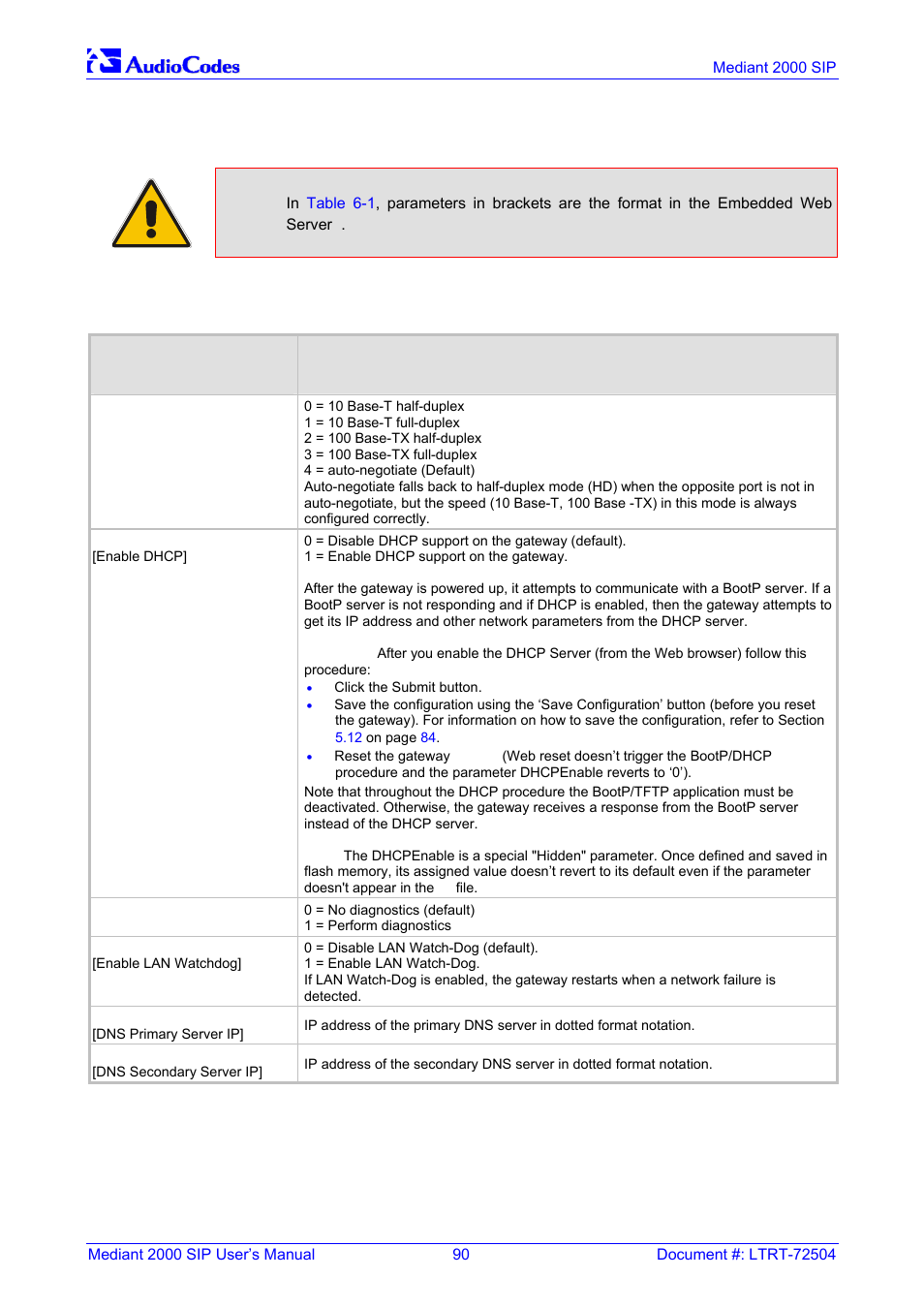 Basic, logging, web and radius parameters, Table, 6 basic, logging, web and radius parameters | Nortel Networks Mediant TP-1610 SIP User Manual | Page 90 / 280