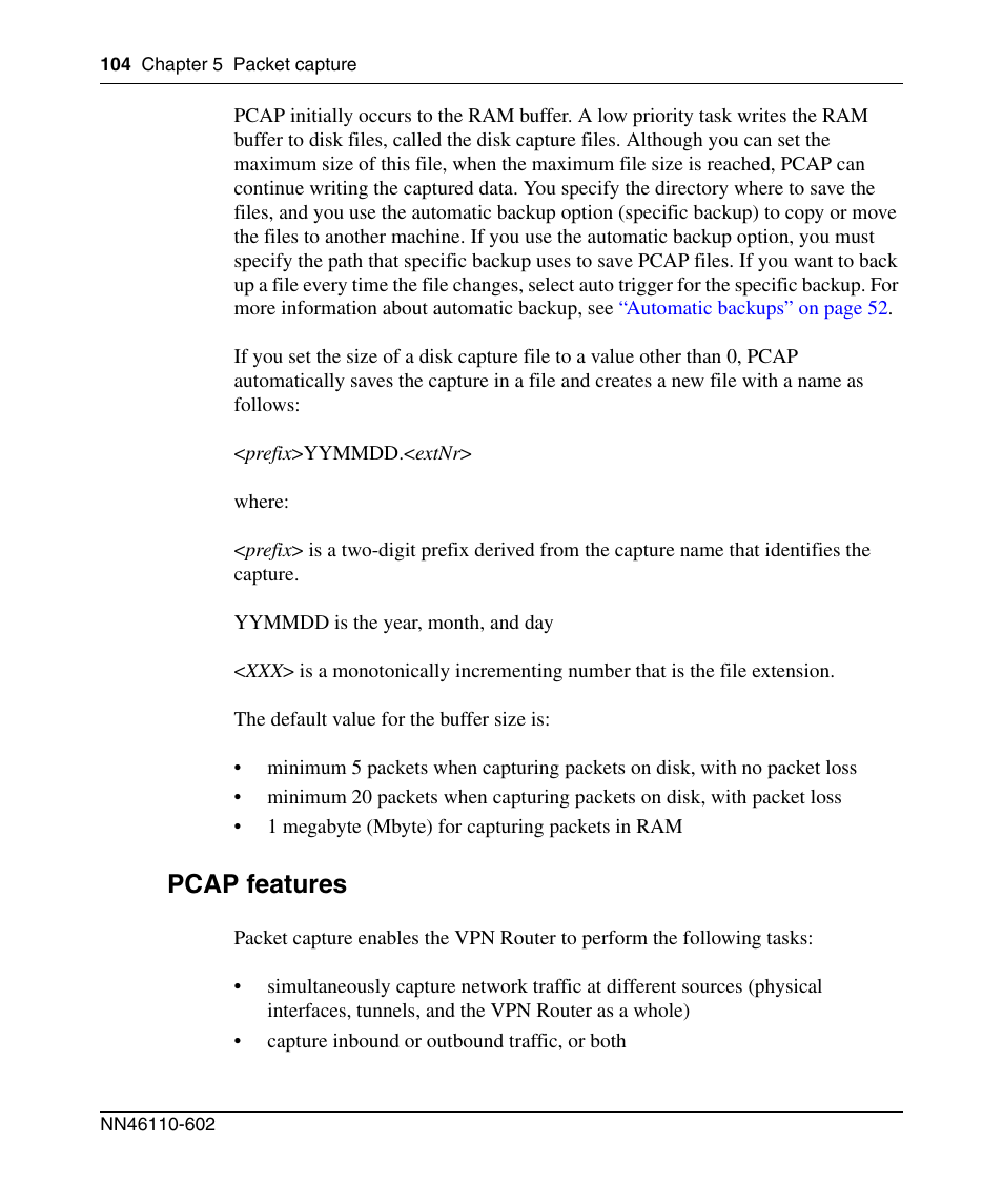 Pcap features | Nortel Networks NN46110-602 User Manual | Page 104 / 230