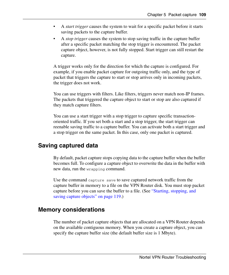 Saving captured data, Memory considerations | Nortel Networks NN46110-602 User Manual | Page 109 / 230