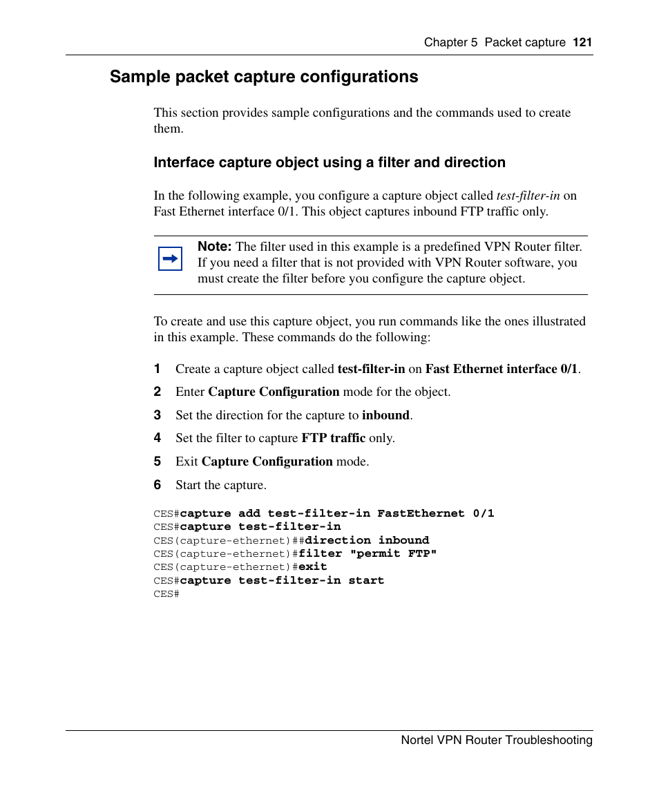 Sample packet capture configurations | Nortel Networks NN46110-602 User Manual | Page 121 / 230