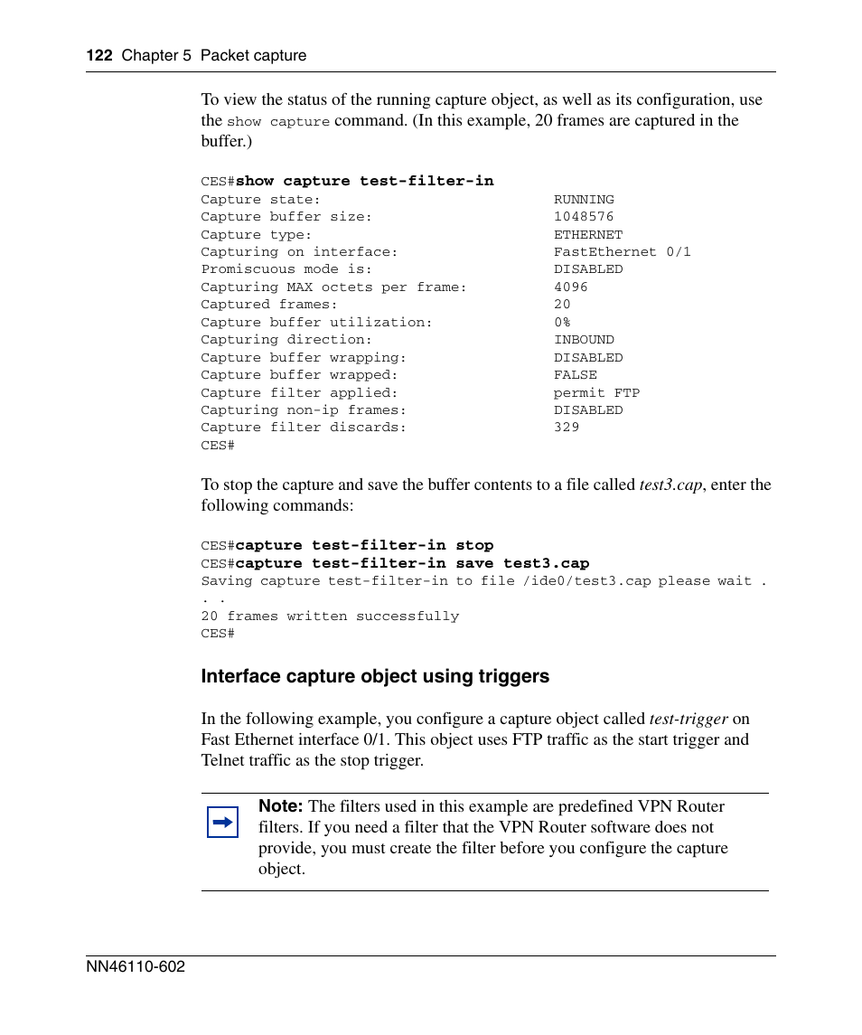 Interface capture object using triggers | Nortel Networks NN46110-602 User Manual | Page 122 / 230