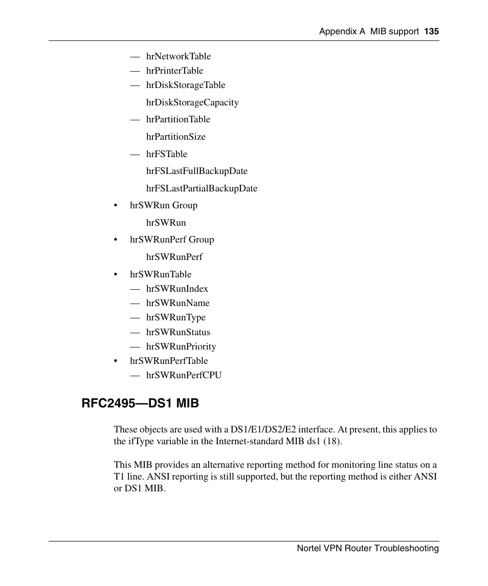 Rfc2495-ds1 mib, Rfc2495—ds1 mib | Nortel Networks NN46110-602 User Manual | Page 135 / 230