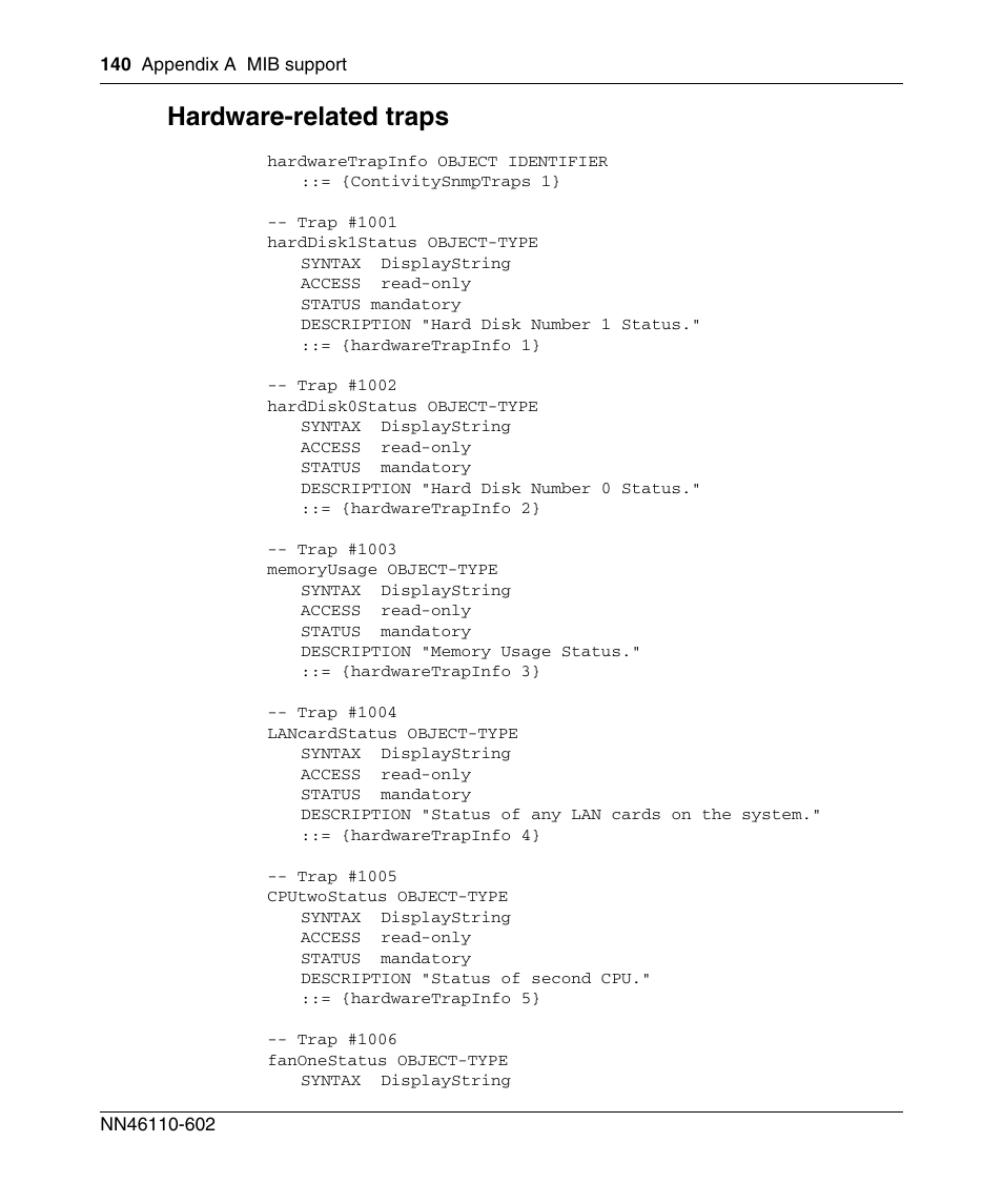 Hardware-related traps | Nortel Networks NN46110-602 User Manual | Page 140 / 230