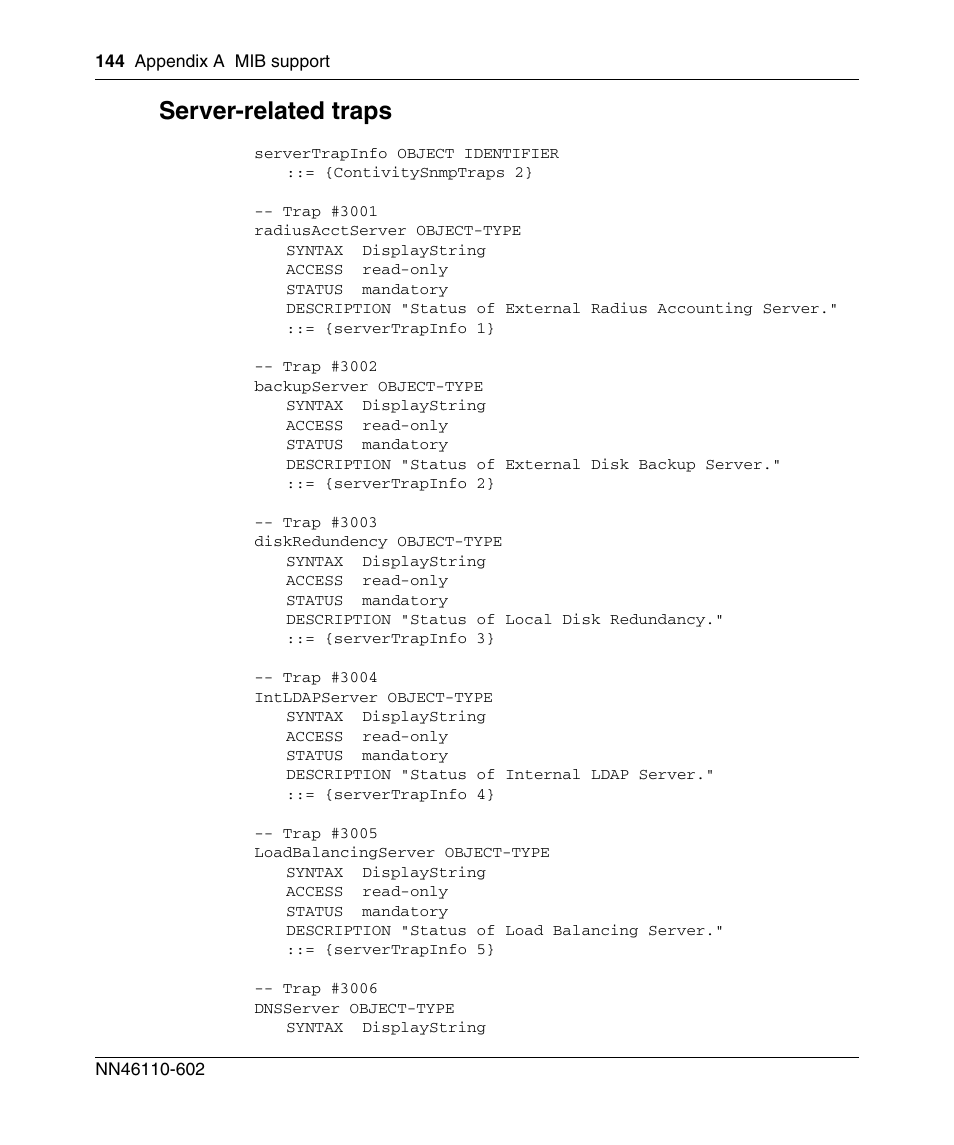 Server-related traps | Nortel Networks NN46110-602 User Manual | Page 144 / 230