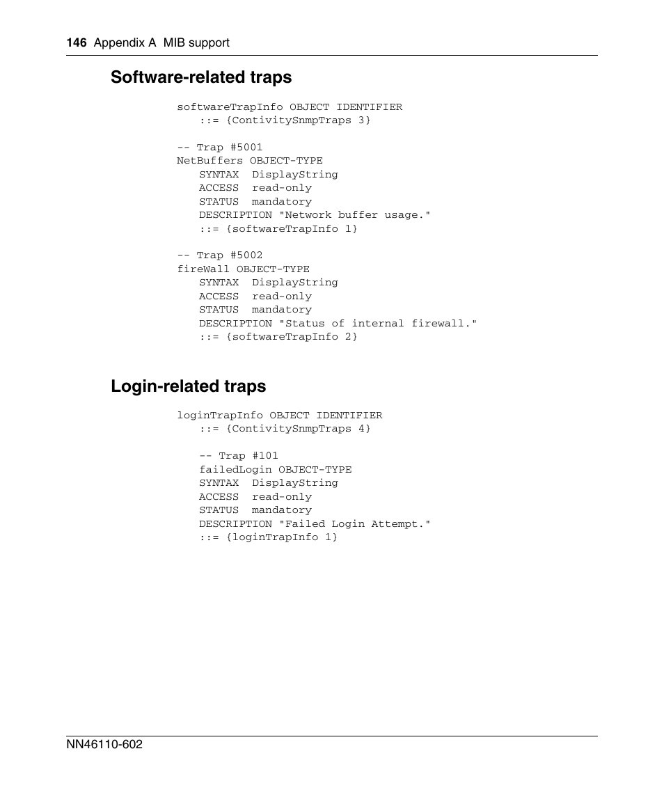 Software-related traps, Login-related traps | Nortel Networks NN46110-602 User Manual | Page 146 / 230