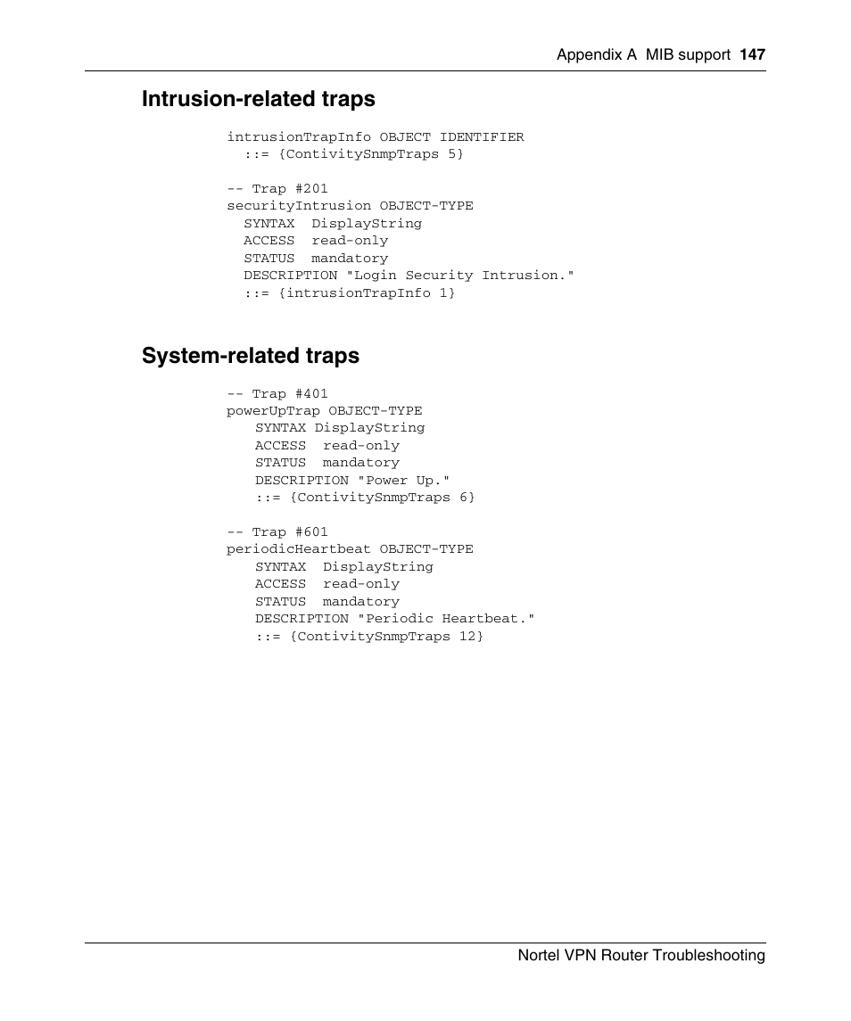 Intrusion-related traps, System-related traps | Nortel Networks NN46110-602 User Manual | Page 147 / 230