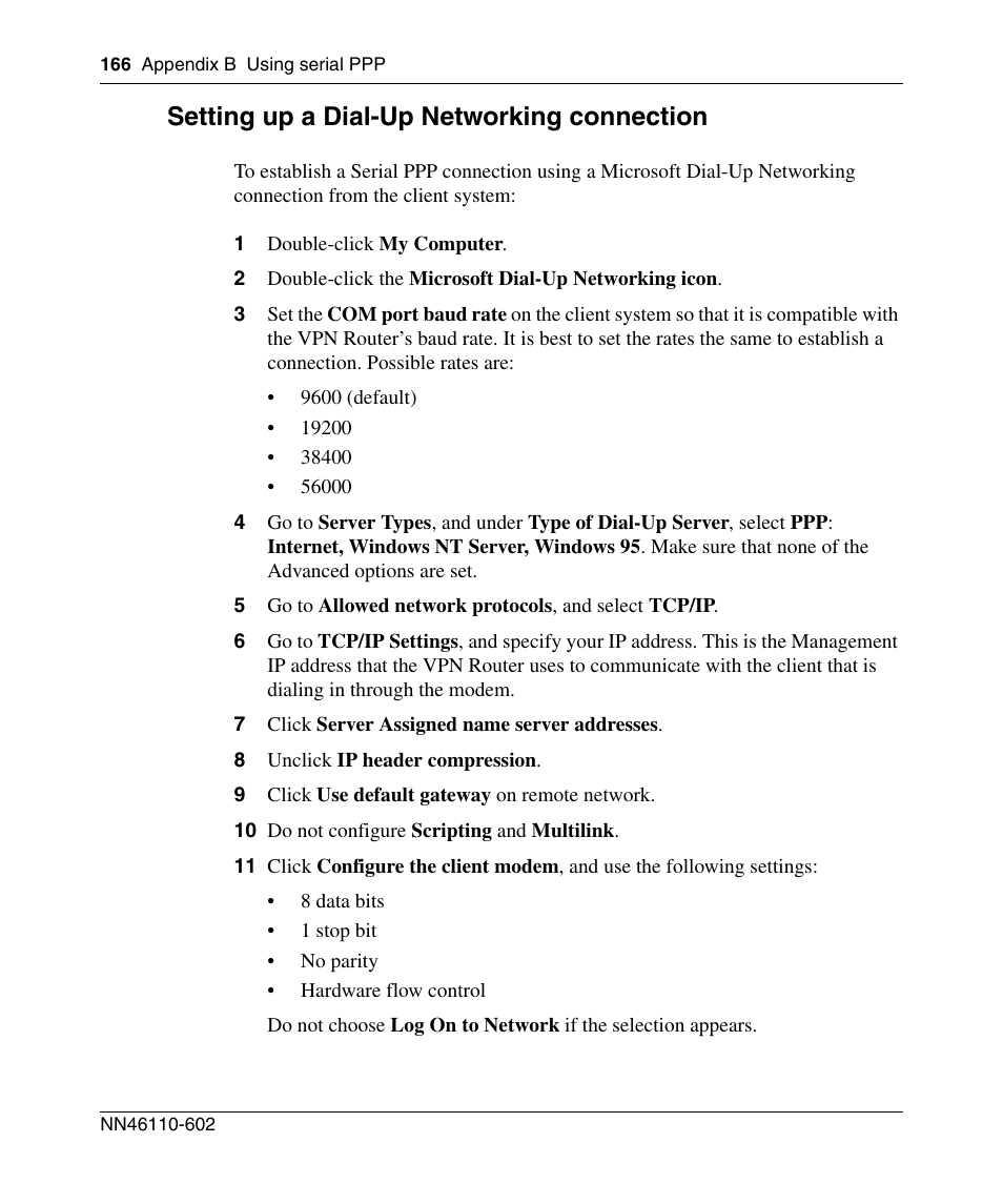 Setting up a dial-up networking connection | Nortel Networks NN46110-602 User Manual | Page 166 / 230