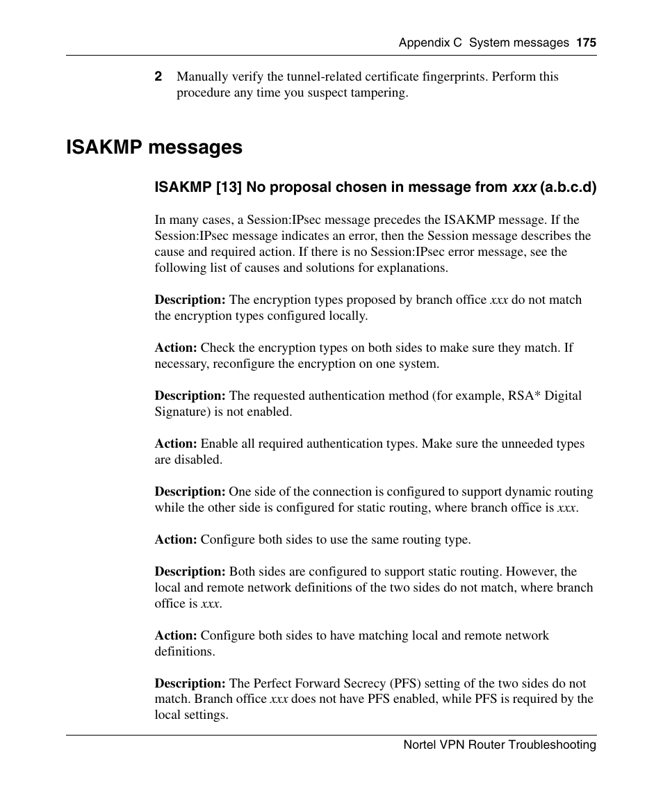 Isakmp messages | Nortel Networks NN46110-602 User Manual | Page 175 / 230