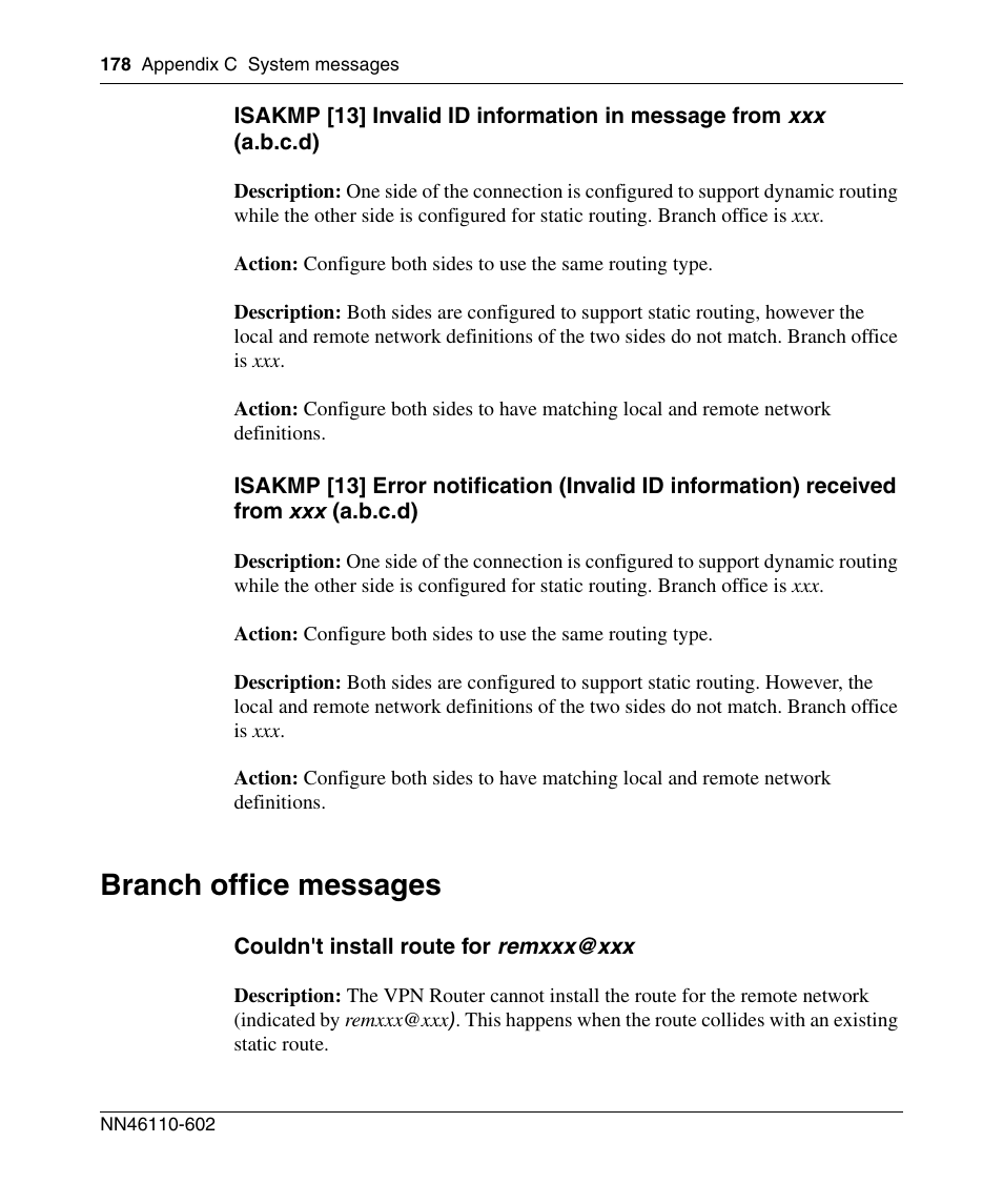 Branch office messages | Nortel Networks NN46110-602 User Manual | Page 178 / 230