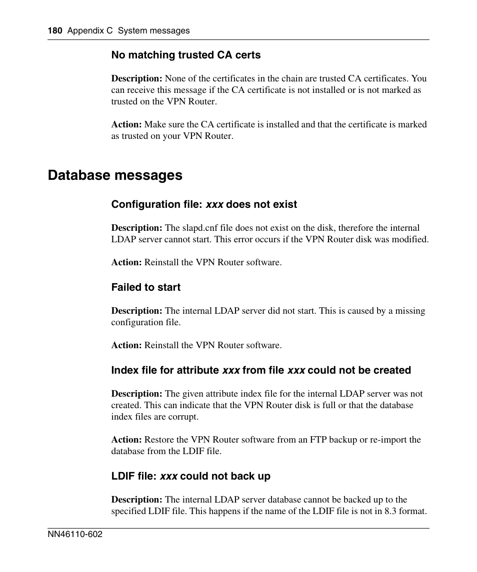 Database messages | Nortel Networks NN46110-602 User Manual | Page 180 / 230