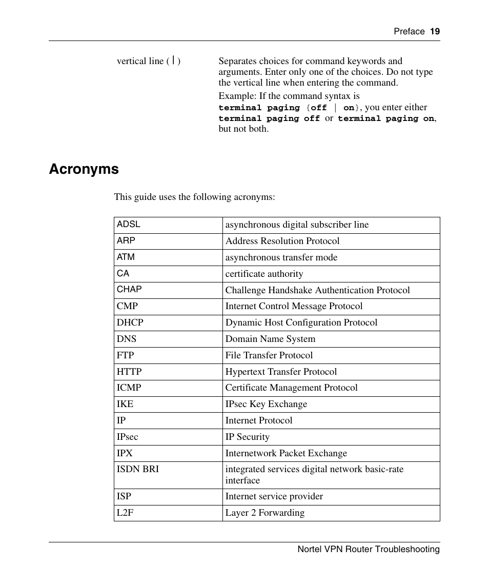 Acronyms | Nortel Networks NN46110-602 User Manual | Page 19 / 230