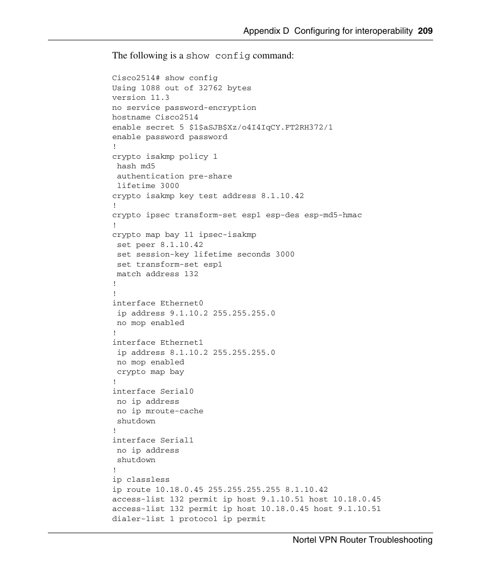 The following is a show config command | Nortel Networks NN46110-602 User Manual | Page 209 / 230