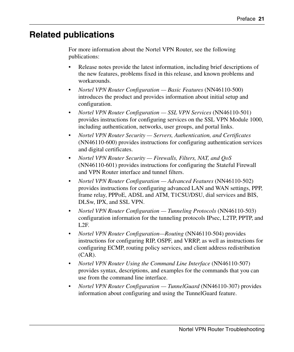 Related publications | Nortel Networks NN46110-602 User Manual | Page 21 / 230