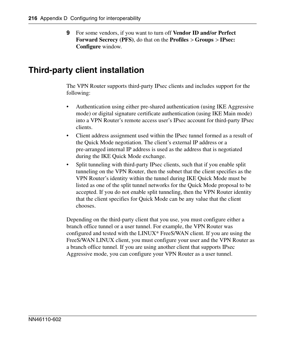 Third-party client installation | Nortel Networks NN46110-602 User Manual | Page 216 / 230