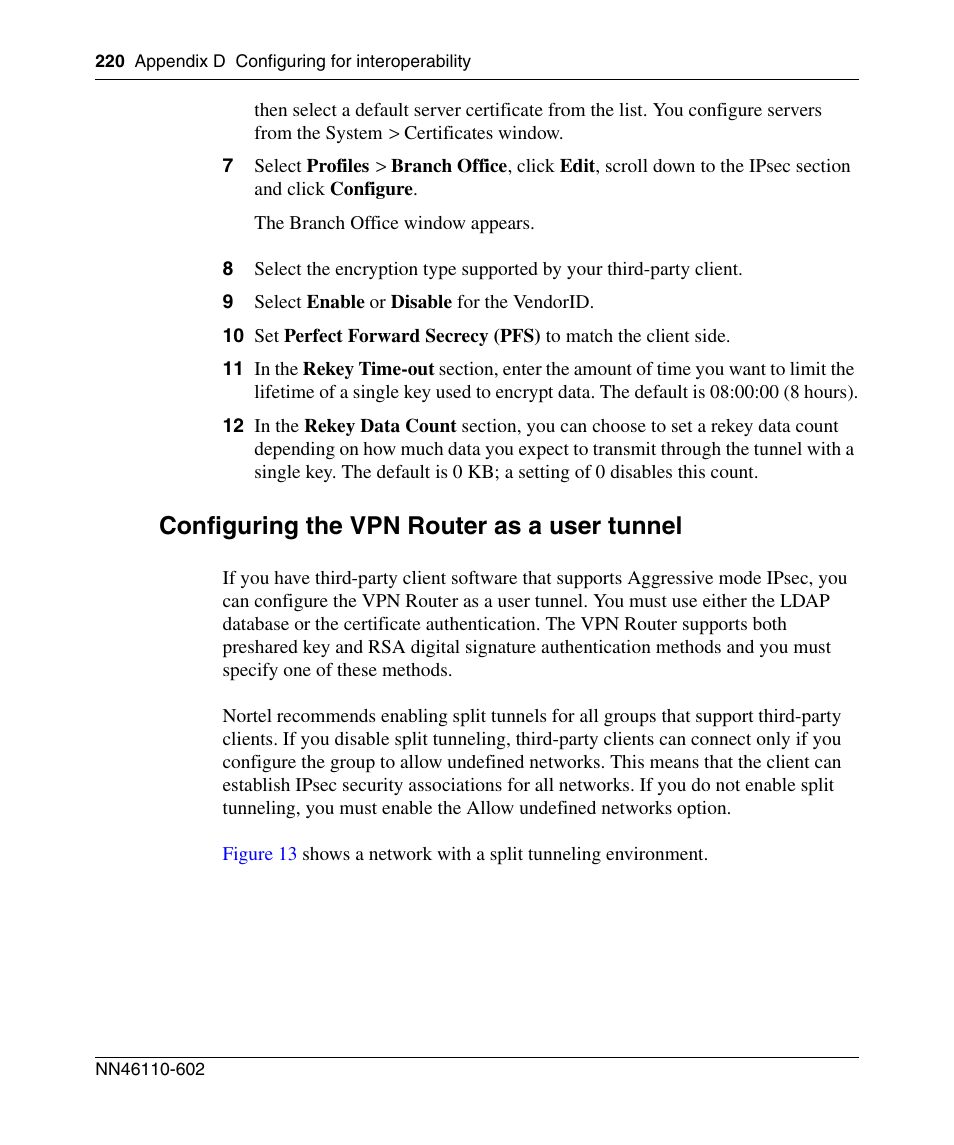 Configuring the vpn router as a user tunnel | Nortel Networks NN46110-602 User Manual | Page 220 / 230