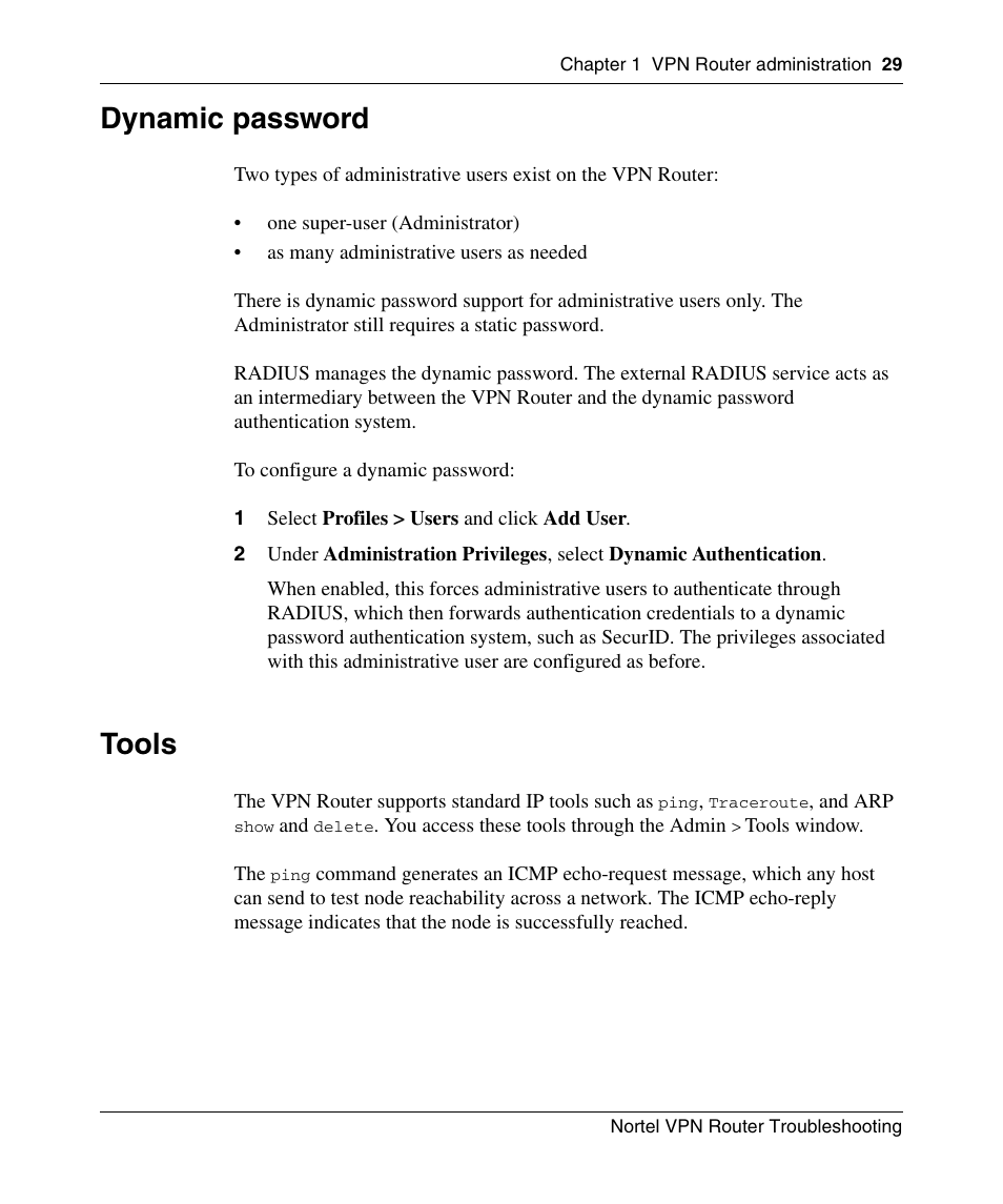 Dynamic password, Tools | Nortel Networks NN46110-602 User Manual | Page 29 / 230