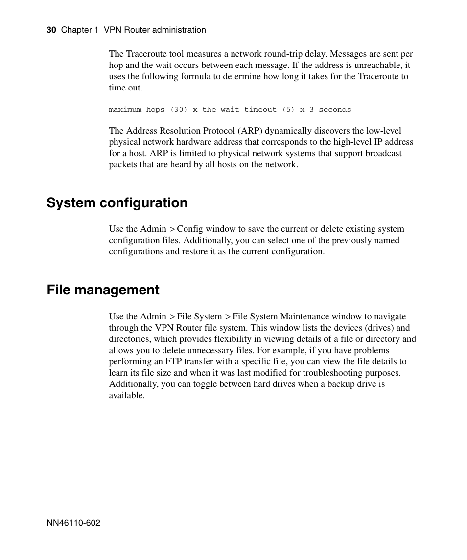 System configuration, File management | Nortel Networks NN46110-602 User Manual | Page 30 / 230