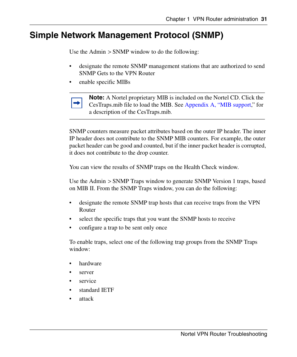 Simple network management protocol (snmp) | Nortel Networks NN46110-602 User Manual | Page 31 / 230